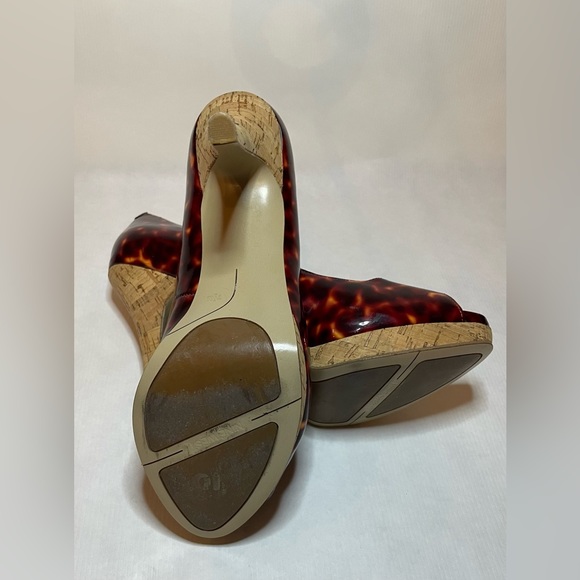 Nine West Tortoise Shell Open Toe Platform Heels Size 7.5 - Picture 7 of 9